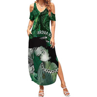 New Zealand Aroha Koe Mama Summer Maxi Dress Maori Hongi - Pounamu LT7 Women Green - Polynesian Pride
