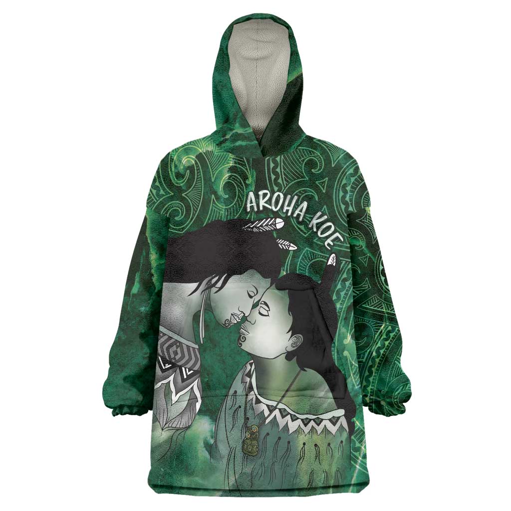 New Zealand Aroha Koe Mama Wearable Blanket Hoodie Maori Hongi - Pounamu LT7 One Size Green - Polynesian Pride