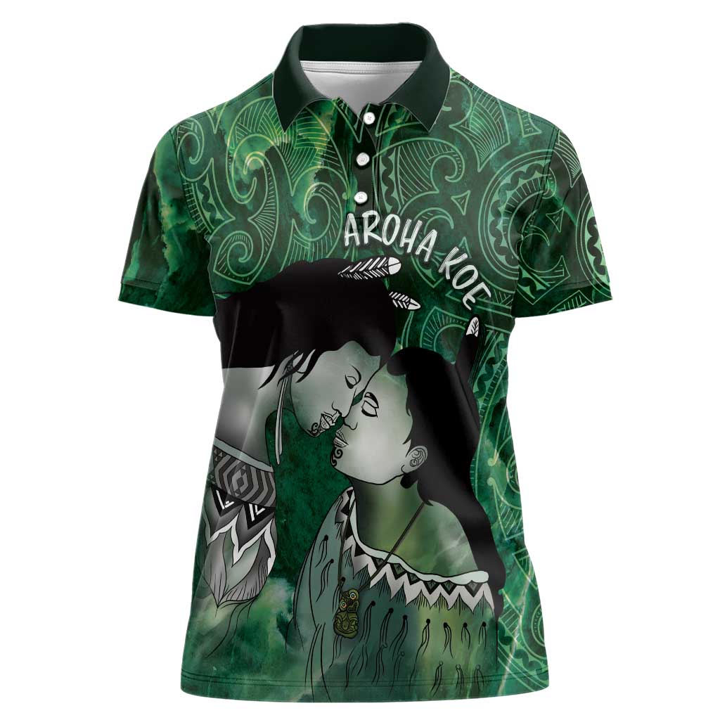 New Zealand Aroha Koe Mama Women Polo Shirt Maori Hongi - Pounamu LT7 Female Green - Polynesian Pride