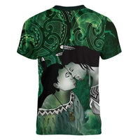 New Zealand Aroha Koe Mama Women V-Neck T-Shirt Maori Hongi - Pounamu LT7 - Polynesian Pride