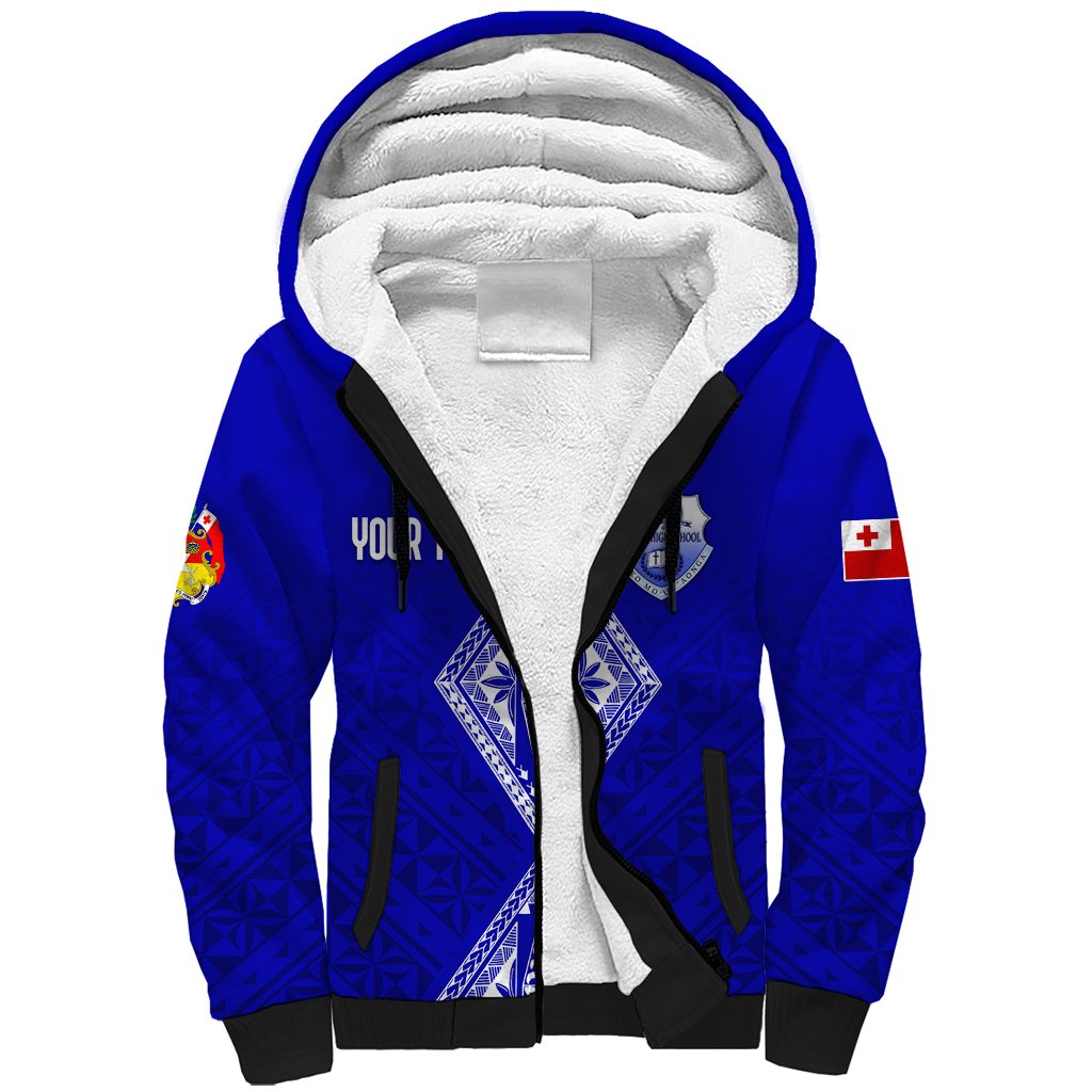 Personalised Tupou College Toloa Sherpa Hoodie Tongan Kupesi - Special LT7 Unisex Navy Blue - Polynesian Pride