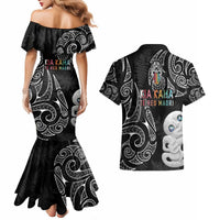 Kia Hara Te reo Maori Couples Matching Mermaid Dress and Hawaiian Shirt Manaia Moko Pattern LT7 - Polynesian Pride