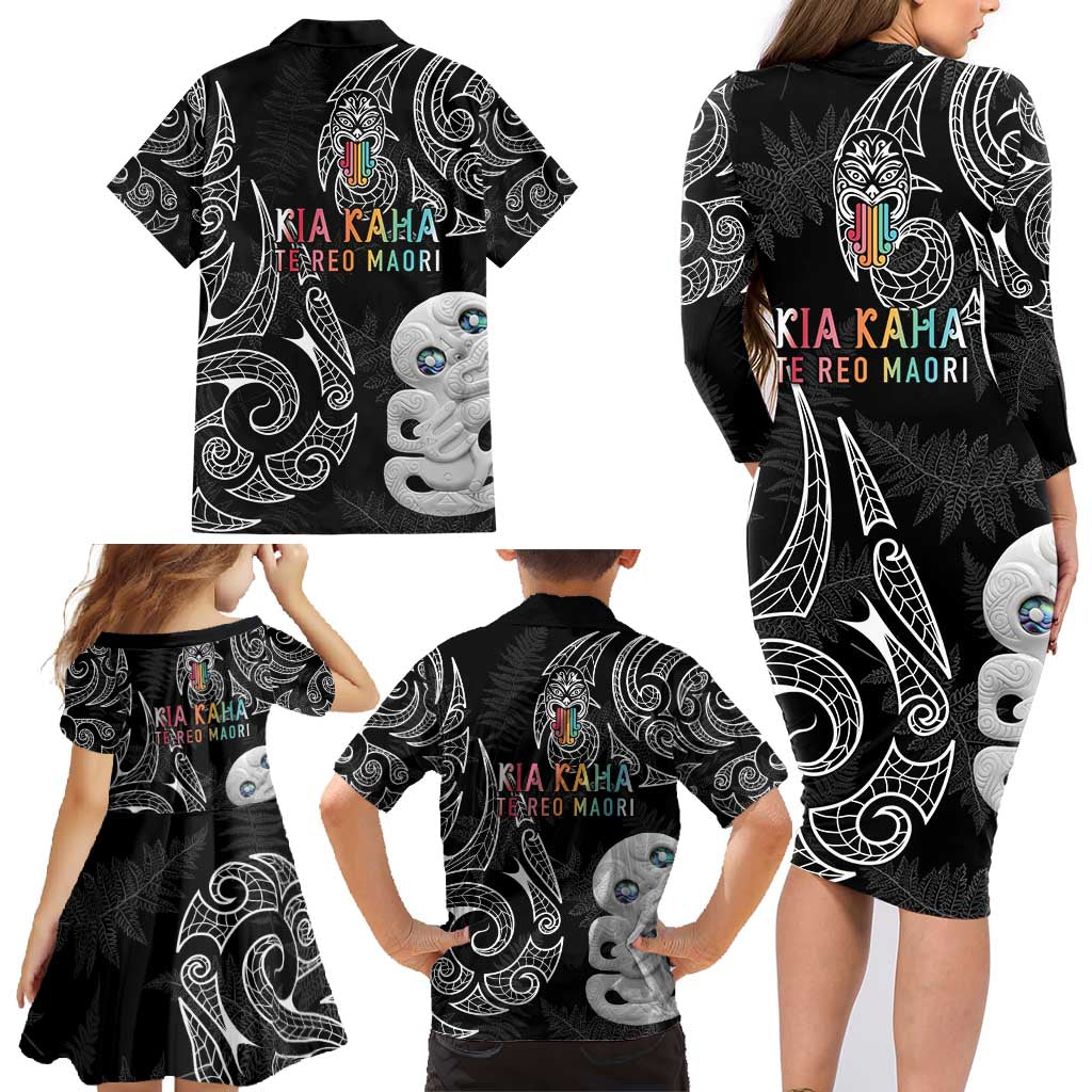 Kia Hara Te reo Maori Family Matching Long Sleeve Bodycon Dress and Hawaiian Shirt Manaia Moko Pattern LT7 - Polynesian Pride
