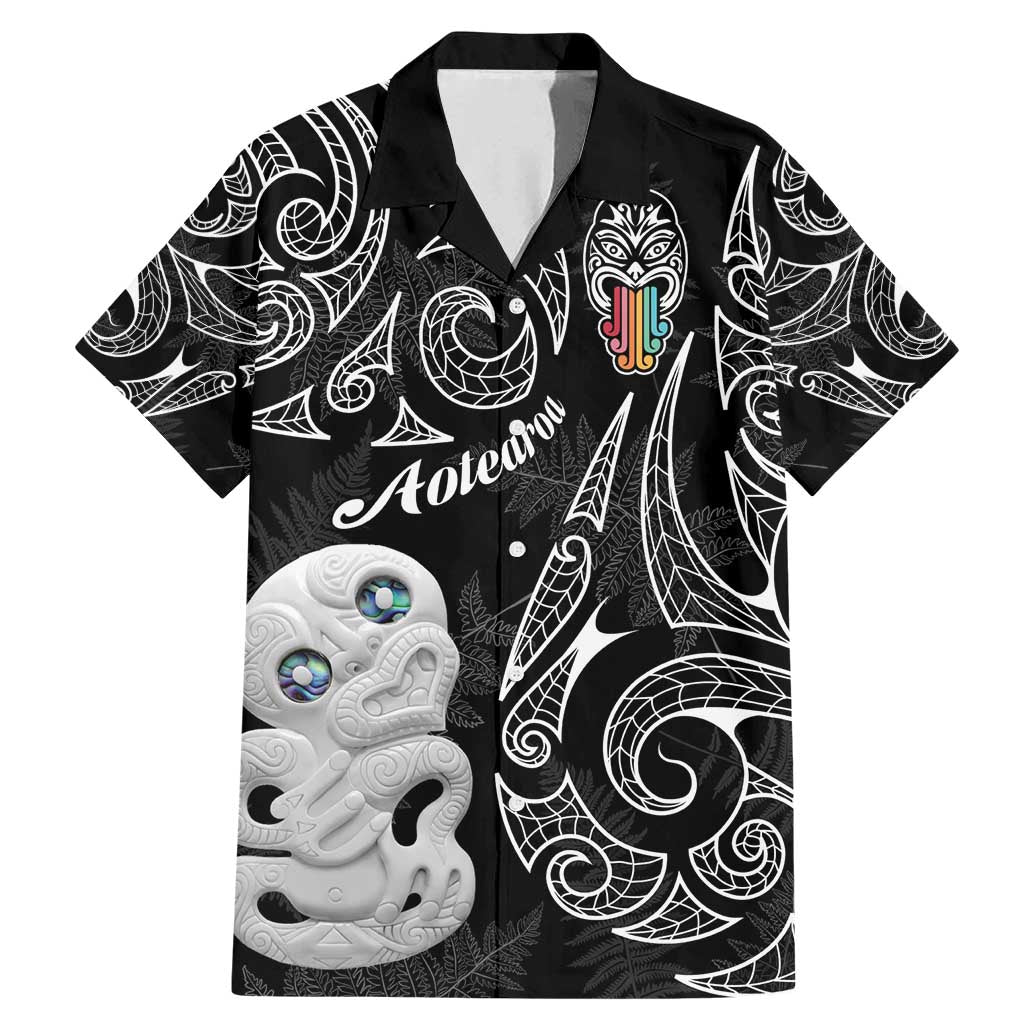 Kia Hara Te reo Maori Family Matching Mermaid Dress and Hawaiian Shirt Manaia Moko Pattern LT7 Dad's Shirt - Short Sleeve Black - Polynesian Pride