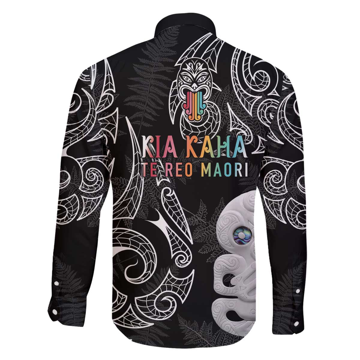 Kia Hara Te reo Maori Family Matching Off The Shoulder Long Sleeve Dress and Hawaiian Shirt Manaia Moko Pattern LT7 - Polynesian Pride