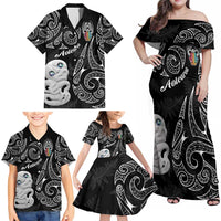 Kia Hara Te reo Maori Family Matching Off Shoulder Maxi Dress and Hawaiian Shirt Manaia Moko Pattern LT7 - Polynesian Pride