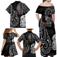 Kia Hara Te reo Maori Family Matching Off Shoulder Maxi Dress and Hawaiian Shirt Manaia Moko Pattern LT7 - Polynesian Pride