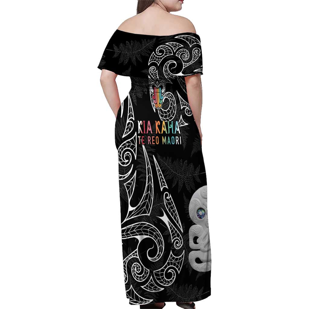 Kia Hara Te reo Maori Family Matching Off Shoulder Maxi Dress and Hawaiian Shirt Manaia Moko Pattern LT7 - Polynesian Pride