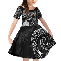 Kia Hara Te reo Maori Family Matching Off Shoulder Short Dress and Hawaiian Shirt Manaia Moko Pattern LT7 Daughter's Dress Black - Polynesian Pride