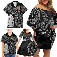 Kia Hara Te reo Maori Family Matching Off Shoulder Short Dress and Hawaiian Shirt Manaia Moko Pattern LT7 - Polynesian Pride