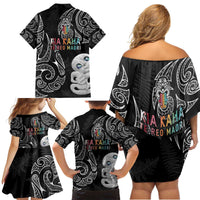 Kia Hara Te reo Maori Family Matching Off Shoulder Short Dress and Hawaiian Shirt Manaia Moko Pattern LT7 - Polynesian Pride