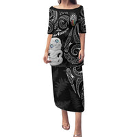 Kia Hara Te reo Maori Family Matching Puletasi and Hawaiian Shirt Manaia Moko Pattern LT7 Mom's Dress Black - Polynesian Pride