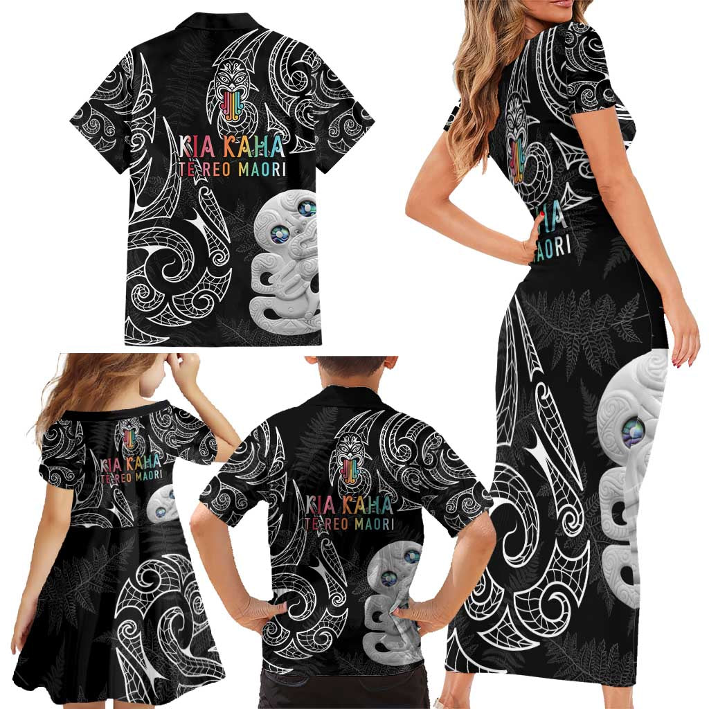 Kia Hara Te reo Maori Family Matching Short Sleeve Bodycon Dress and Hawaiian Shirt Manaia Moko Pattern LT7 - Polynesian Pride