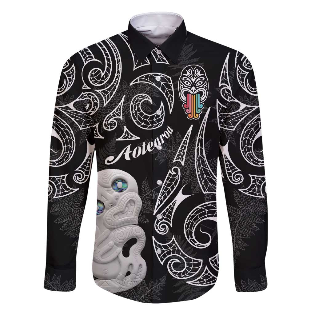 Kia Hara Te reo Maori Family Matching Short Sleeve Bodycon Dress and Hawaiian Shirt Manaia Moko Pattern LT7 Dad's Shirt - Long Sleeve Black - Polynesian Pride