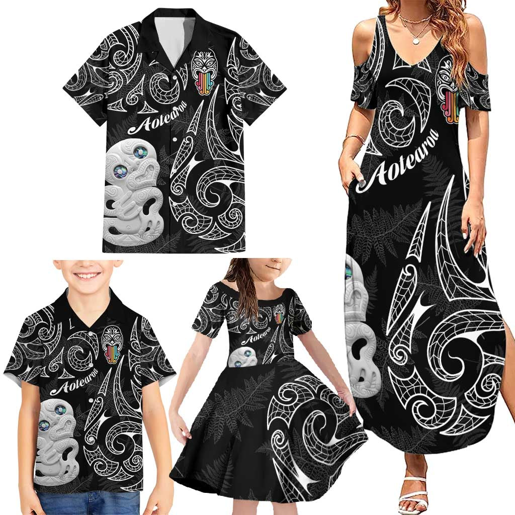 Kia Hara Te reo Maori Family Matching Summer Maxi Dress and Hawaiian Shirt Manaia Moko Pattern LT7 - Polynesian Pride