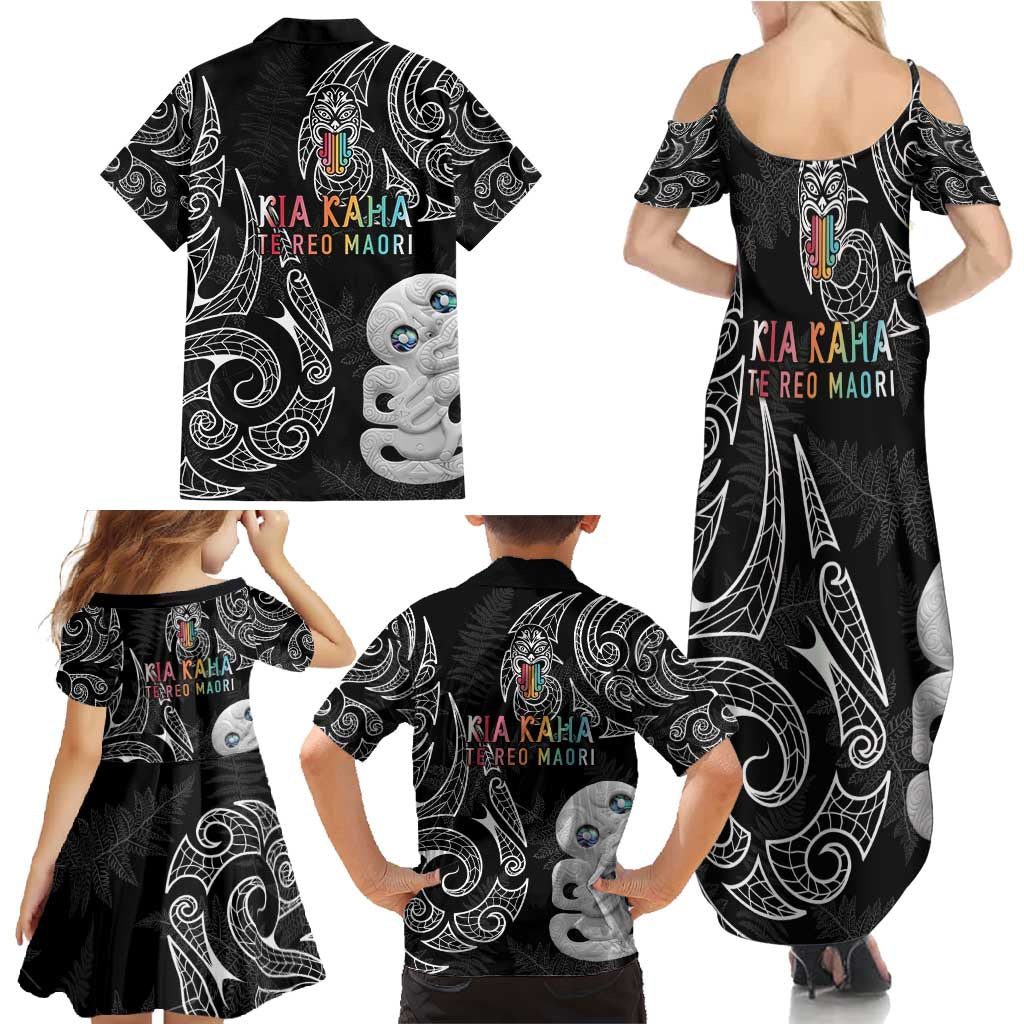 Kia Hara Te reo Maori Family Matching Summer Maxi Dress and Hawaiian Shirt Manaia Moko Pattern LT7 - Polynesian Pride