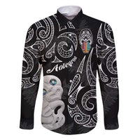 Kia Hara Te reo Maori Family Matching Summer Maxi Dress and Hawaiian Shirt Manaia Moko Pattern LT7 Dad's Shirt - Long Sleeve Black - Polynesian Pride