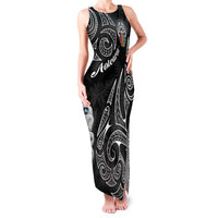 Kia Hara Te reo Maori Family Matching Tank Maxi Dress and Hawaiian Shirt Manaia Moko Pattern LT7 Mom's Dress Black - Polynesian Pride