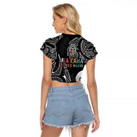 Kia Hara Te reo Maori Raglan Cropped T Shirt Manaia Moko Pattern LT7 - Polynesian Pride