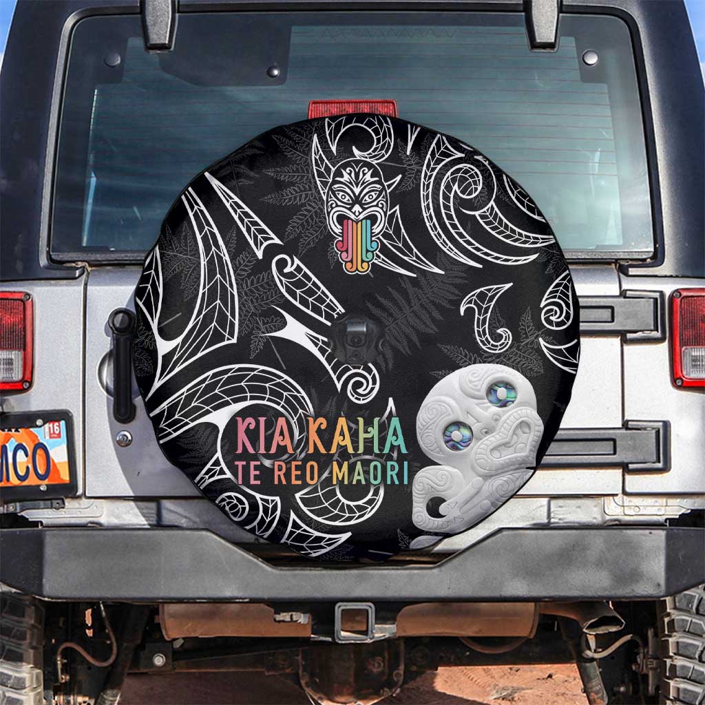 Kia Hara Te reo Maori Spare Tire Cover Manaia Moko Pattern LT7 Black - Polynesian Pride