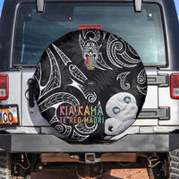 Kia Hara Te reo Maori Spare Tire Cover Manaia Moko Pattern LT7 Black - Polynesian Pride