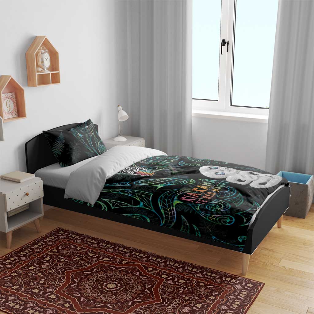 Kia Hara Te reo Maori Bedding Set Manaia Moko Mix Paua Shell