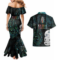 Kia Hara Te reo Maori Couples Matching Mermaid Dress and Hawaiian Shirt Manaia Moko Mix Paua Shell LT7 - Polynesian Pride