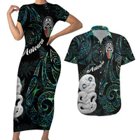 Kia Hara Te reo Maori Couples Matching Short Sleeve Bodycon Dress and Hawaiian Shirt Manaia Moko Mix Paua Shell LT7 Green - Polynesian Pride