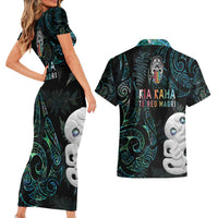 Kia Hara Te reo Maori Couples Matching Short Sleeve Bodycon Dress and Hawaiian Shirt Manaia Moko Mix Paua Shell LT7 - Polynesian Pride