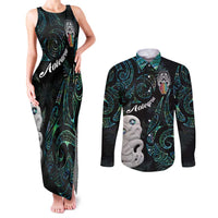 Kia Hara Te reo Maori Couples Matching Tank Maxi Dress and Long Sleeve Button Shirt Manaia Moko Mix Paua Shell LT7 Green - Polynesian Pride