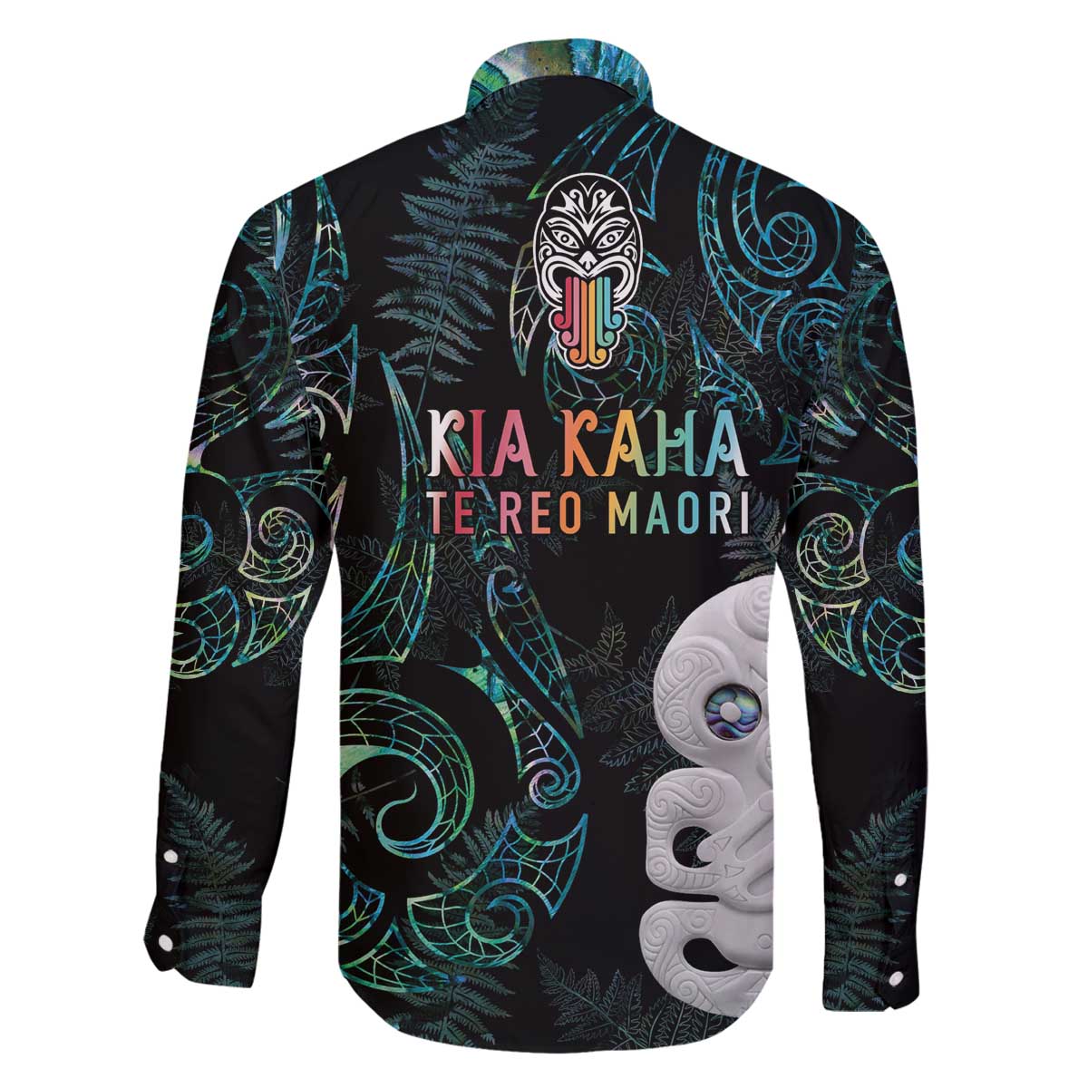 Kia Hara Te reo Maori Family Matching Off The Shoulder Long Sleeve Dress and Hawaiian Shirt Manaia Moko Mix Paua Shell LT7 - Polynesian Pride
