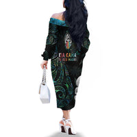 Kia Hara Te reo Maori Family Matching Off The Shoulder Long Sleeve Dress and Hawaiian Shirt Manaia Moko Mix Paua Shell LT7 - Polynesian Pride
