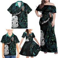 Kia Hara Te reo Maori Family Matching Off Shoulder Maxi Dress and Hawaiian Shirt Manaia Moko Mix Paua Shell LT7 - Polynesian Pride