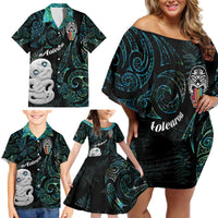Kia Hara Te reo Maori Family Matching Off Shoulder Short Dress and Hawaiian Shirt Manaia Moko Mix Paua Shell LT7 - Polynesian Pride