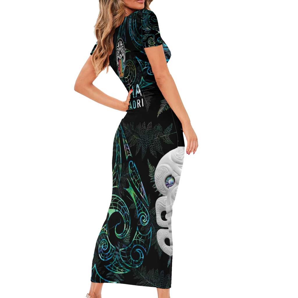 Kia Hara Te reo Maori Family Matching Short Sleeve Bodycon Dress and Hawaiian Shirt Manaia Moko Mix Paua Shell LT7 - Polynesian Pride