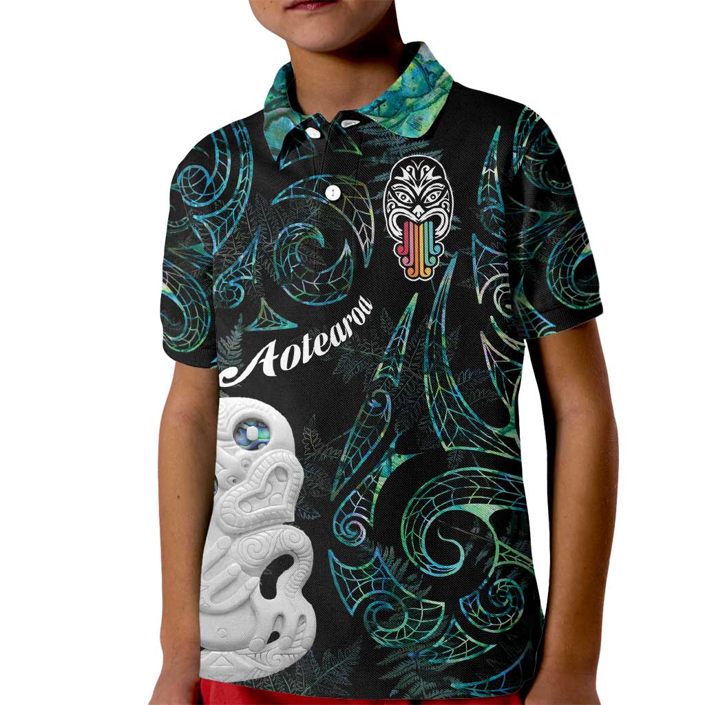 Kia Hara Te reo Maori Kid Polo Shirt Manaia Moko Mix Paua Shell LT7 Kid Green - Polynesian Pride