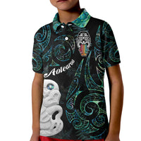 Kia Hara Te reo Maori Kid Polo Shirt Manaia Moko Mix Paua Shell LT7 Kid Green - Polynesian Pride