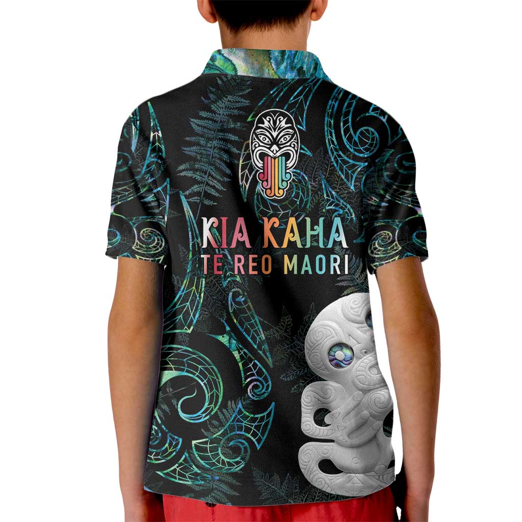 Kia Hara Te reo Maori Kid Polo Shirt Manaia Moko Mix Paua Shell LT7 - Polynesian Pride