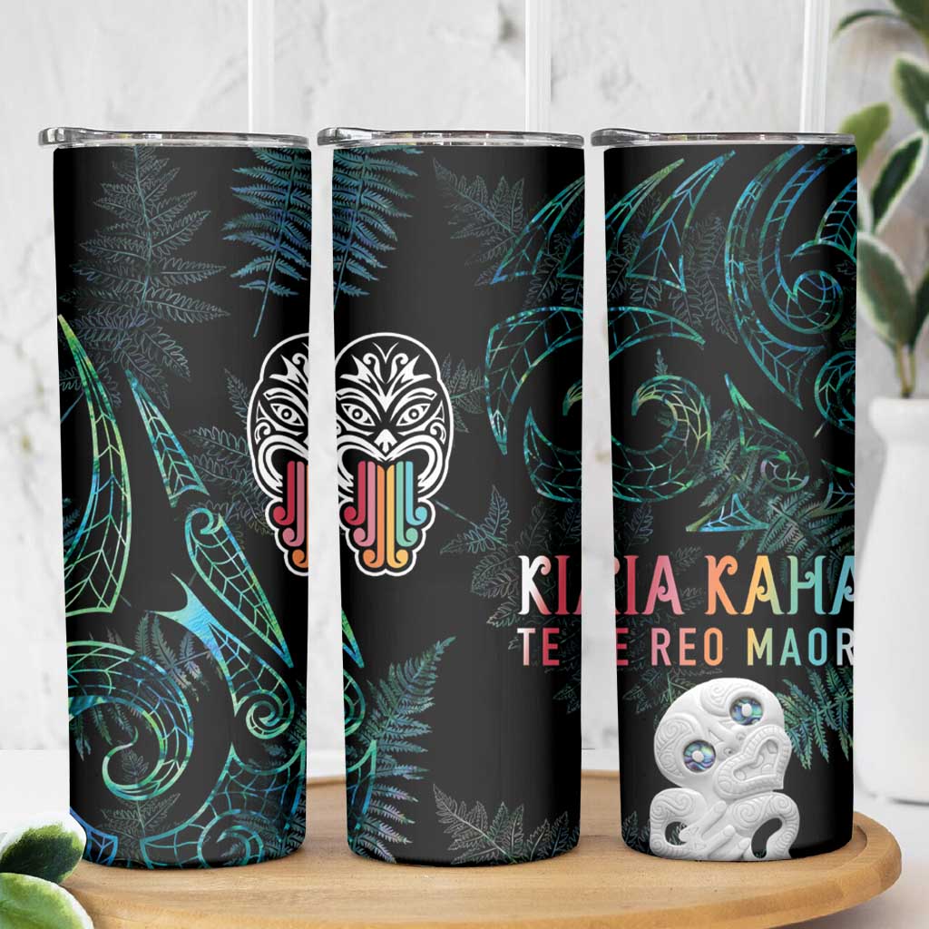 Kia Hara Te reo Maori Skinny Tumbler Manaia Moko Mix Paua Shell LT7 - Polynesian Pride