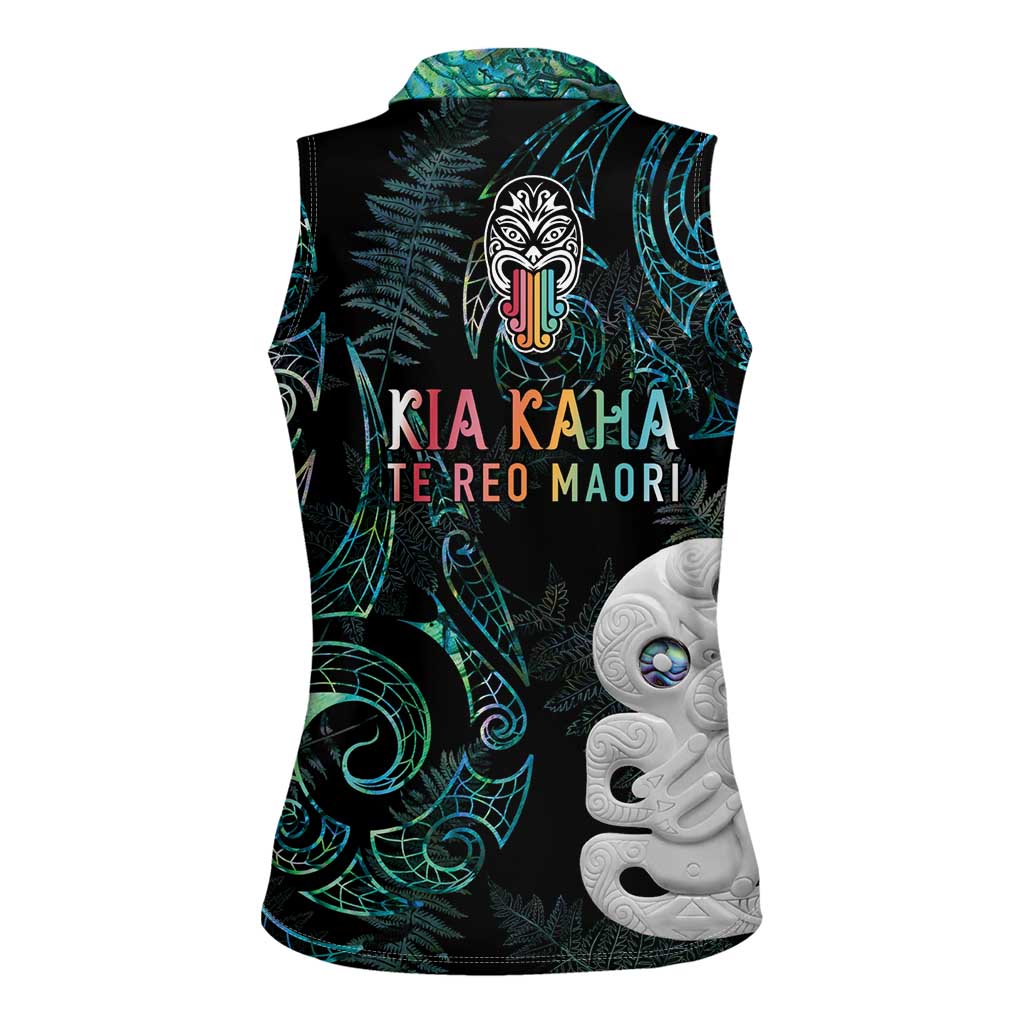Kia Hara Te reo Maori Women Sleeveless Polo Shirt Manaia Moko Mix Paua Shell LT7 - Polynesian Pride
