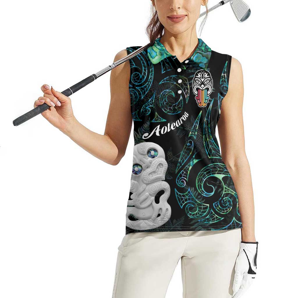 Kia Hara Te reo Maori Women Sleeveless Polo Shirt Manaia Moko Mix Paua Shell LT7 - Polynesian Pride