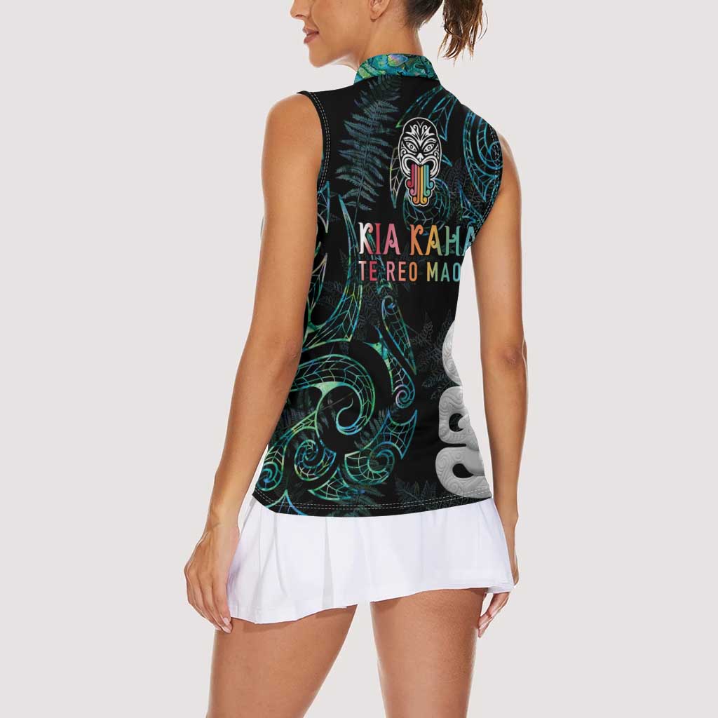 Kia Hara Te reo Maori Women Sleeveless Polo Shirt Manaia Moko Mix Paua Shell LT7 - Polynesian Pride