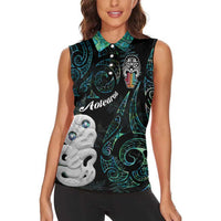 Kia Hara Te reo Maori Women Sleeveless Polo Shirt Manaia Moko Mix Paua Shell LT7 - Polynesian Pride