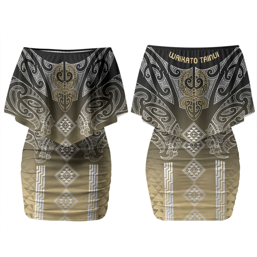 Aotearoa Maori Iwi Heritage Couples Matching Off Shoulder Short Dress and Hawaiian Shirt Waikato Tainui Parauri LT7 - Polynesian Pride