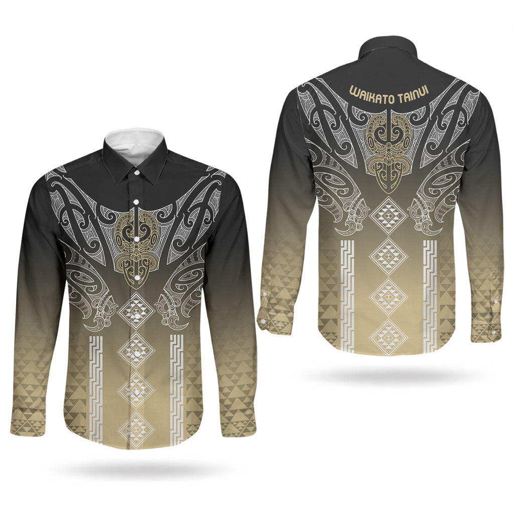 Aotearoa Maori Iwi Heritage Couples Matching Short Sleeve Bodycon Dress and Long Sleeve Button Shirt Waikato Tainui Parauri LT7 - Polynesian Pride