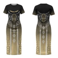 Aotearoa Maori Iwi Heritage Couples Matching Short Sleeve Bodycon Dress and Long Sleeve Button Shirt Waikato Tainui Parauri LT7 - Polynesian Pride