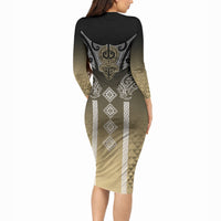 Aotearoa Maori Iwi Heritage Long Sleeve Bodycon Dress Waikato Tainui Parauri LT7 - Polynesian Pride