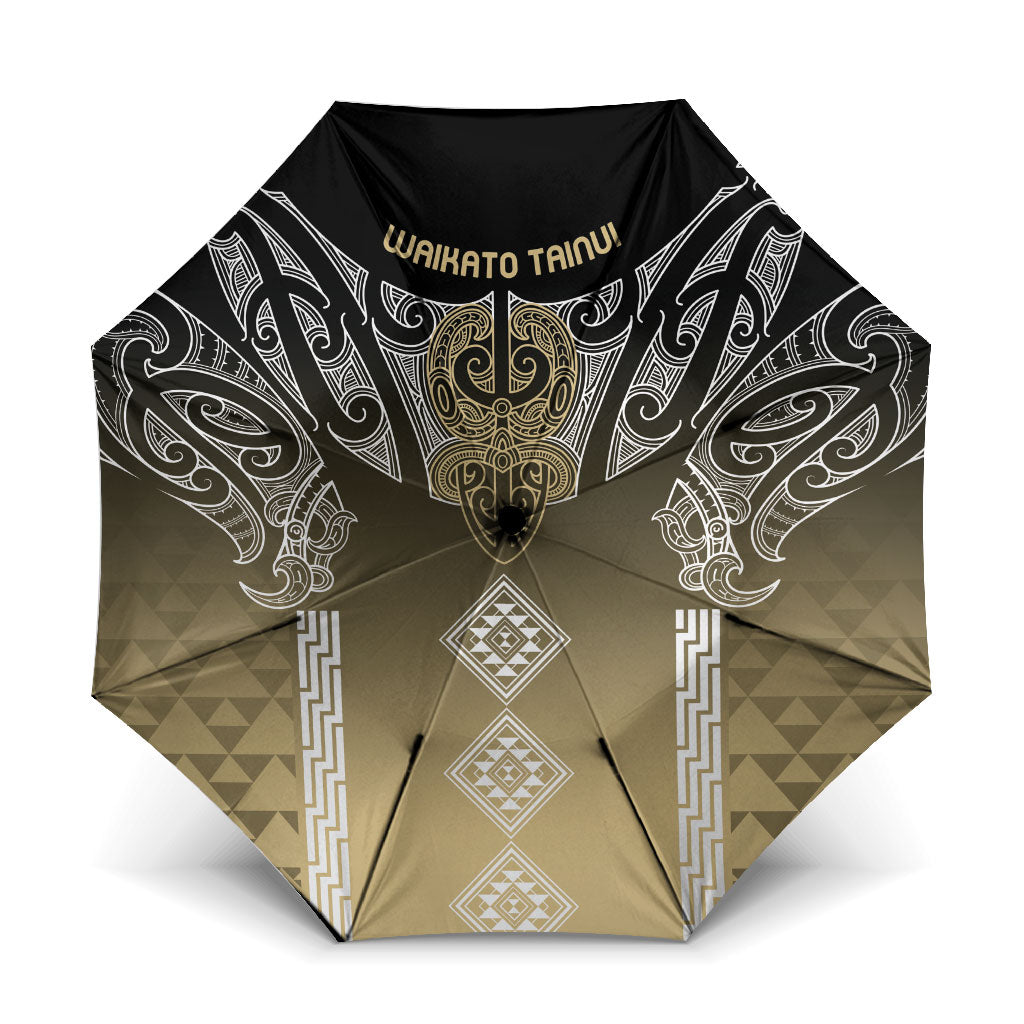 Aotearoa Maori Iwi Heritage Umbrella Waikato Tainui Parauri LT7 One Size Folded 11.42 inch Opened Diameter 37.4 inch Earth Gold - Polynesian Pride