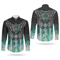 Aotearoa Maori Iwi Heritage Couples Matching Summer Maxi Dress and Long Sleeve Button Shirt Ngati Kahungunu Paua Shell Turquoise LT7 - Polynesian Pride