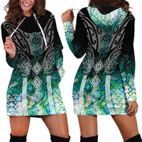 Aotearoa Maori Iwi Heritage Hoodie Dress Ngati Kahungunu Paua Shell Turquoise LT7 - Polynesian Pride
